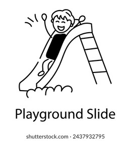 Ready to use doodle icon of kid enjoying playground slide 