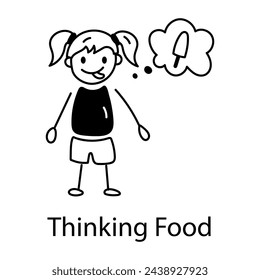 Listo para usar doodle icono de niño pensando en la comida 