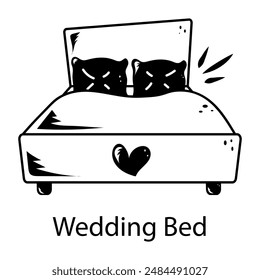 Ready to use doodle icon of wedding bed 