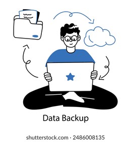 Ready to use doodle mini illustration of data backup 