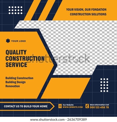 A Ready to Use and Editable Social Media Post Template for Promoting and Advertising Home Construction, Building, Renovation, Remodeling, and Improvement Services for Residential Projects