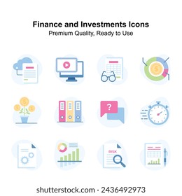 Ready to use finance and investment icons set, premium quality editable vectors