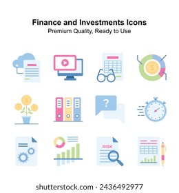 Ready to use finance and investment icons set, premium quality editable vectors