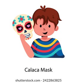 Bereit für die Verwendung eines flachen Zeichensymbols der Calaca-Maske 