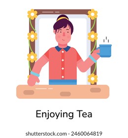 Ready to use flat icon of a girl enjoying tea 