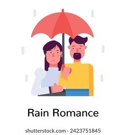 Listo para usar un icono plano del romance de la lluvia