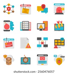 Ready to use a flat icon set of cyber security. If you want to amplify the project's design you have landed on the right page. Get hold of this pack and use it in your projects