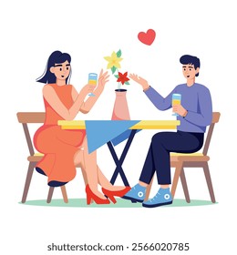 Ready to use flat illustration of couple date 