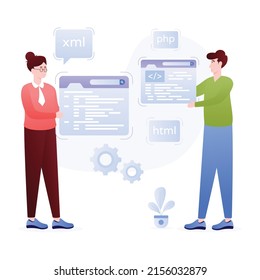 Ready to use flat illustration of creative team 

