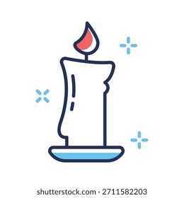 Listo para usar icono de estilo de contorno plano de vela de Navidad ardiente
