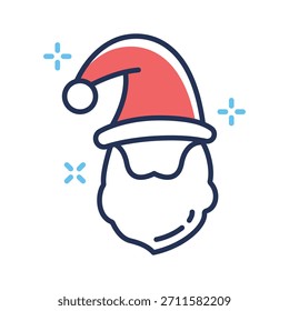 Listo para usar icono de estilo de contorno plano de cara de santa con tapa