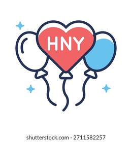 Ready to use flat outline style icon showing balloon bunch