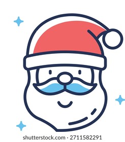 Ready to use flat outline style icon of santa face with cap