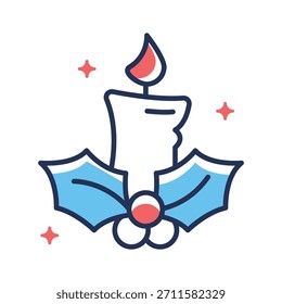 Listo para usar icono de estilo de contorno plano de vela de Navidad ardiente