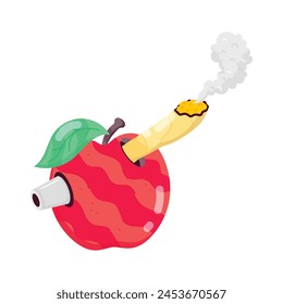 Ready to use flat sticker of smoking apple