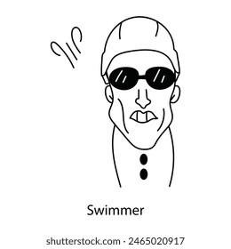 Ready to use fun doodle avatar of a swimmer 