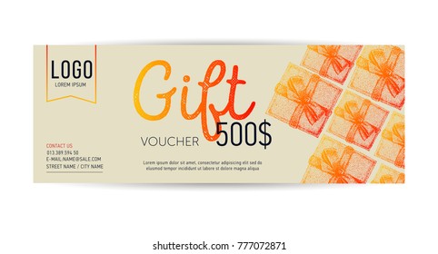 ready for use Gift voucher template with unique authorship dot graphics, isolated