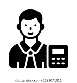 Ready to use glyph icon of accountant with calculator