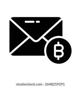 Ready to use glyph icon of bitcoin mail alert