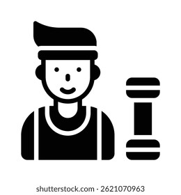 Ready to use glyph icon of gym trainer with dumbbell