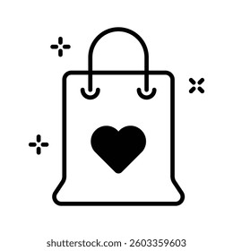 Ready to use glyph icon showing valentine shopping tote