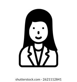 Ícone de glifo pronto para usar mostrando o caractere de funcionário feminino