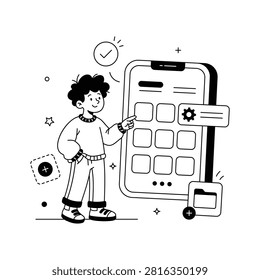 Ready to use glyph illustration denoting mobile app interface.