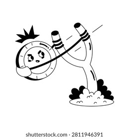 Ready to use glyph sticker showing a slingshot launching coins.