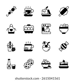 Ready to use glyph style collection of food and beverages icons