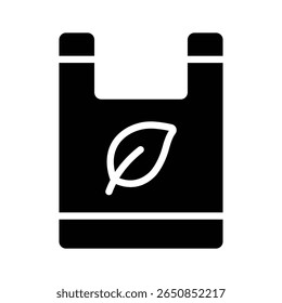 Ready to use glyph style icon depicting eco bag with leaf on it