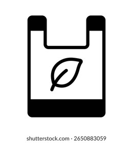 Ready to use glyph style icon depicting eco bag with leaf on it
