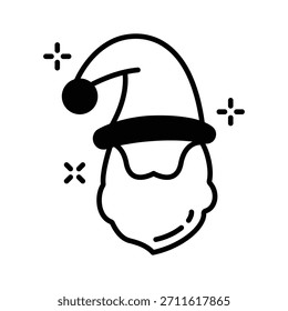 Ready to use glyph style icon of santa face with cap