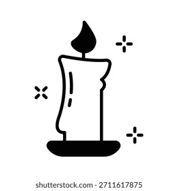 Listo para usar icono de estilo glifo de vela de Navidad ardiente