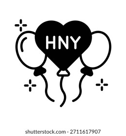 Ready to use glyph style icon showing balloon bunch