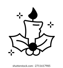Listo para usar icono de estilo glifo de vela de Navidad ardiente