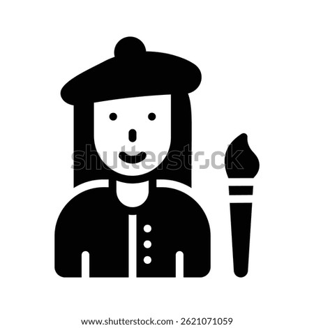 Ready to use glyph style icon of female painter with brush
