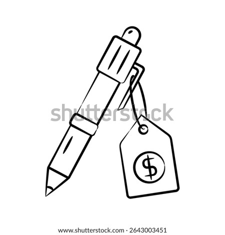 Ready to use hand drawn icon showing pen price tag