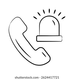 Ready to use hand drawn style icon of rescue call with siren