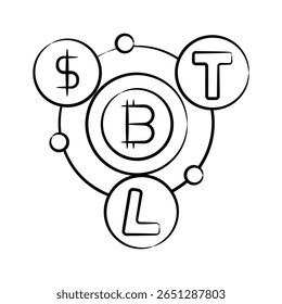 Pronto para usar ícone de estilo desenhado à mão de criptomoedas