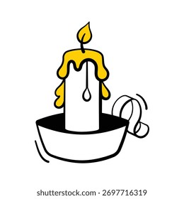 Listo para usar icono de estilo dibujado a mano de vela de Navidad ardiente