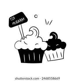 Ready to use icon of cupcake in modern doodle style