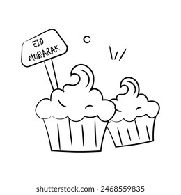 Ready to use icon of cupcake in modern doodle style