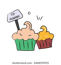 Listo para usar icono de cupcake en estilo moderno doodle