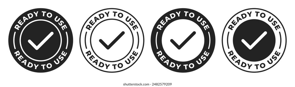 Ready to use icon. Ready to use food label. Easy using product vector illustration. Checkmark emblem, tag, stamp or badge isolated.