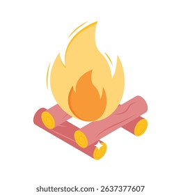 Ready to use isometric icon of bright campfire flames