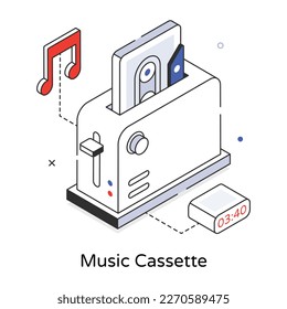 Ready to use isometric icon of music cassette 