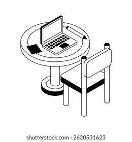 Ready to use isometric icon of remote work setup