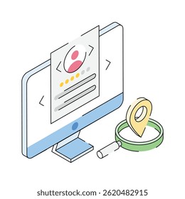 Ready to use isometric icon showing online profile search concept