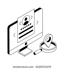 Ready to use isometric icon showing online profile search concept