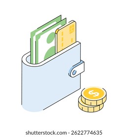 Ready to use isometric icon showing money wallet